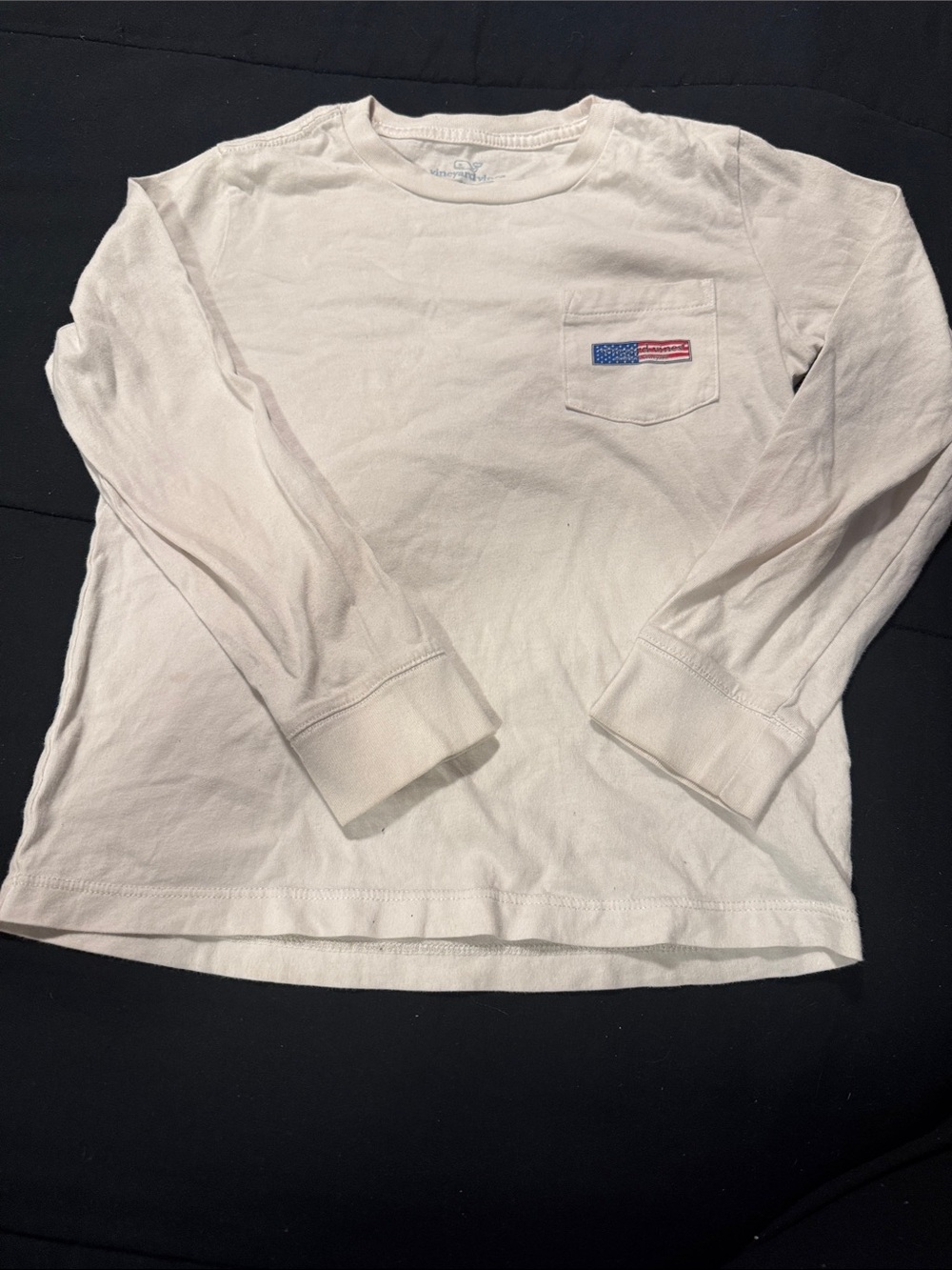Vineyard Vines Cream Long-Sleeve Pocket Tee with Flag Patch